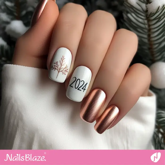 New Year's Rose Gold and White Nails | 2024 Nails - NB3775
